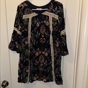 entro Navy Floral Mini Dress with Crochet Trim